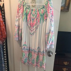 Lilly Pulitzer off the shoulder dress with neon colors